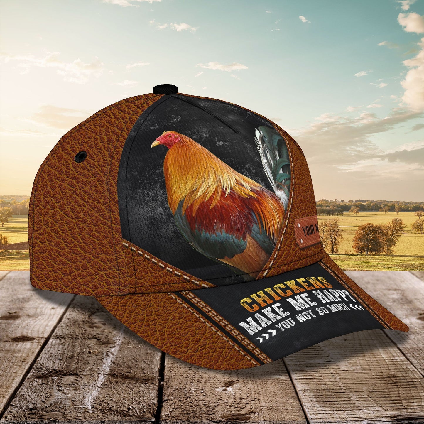 3D Classic Cap Chickens Make Me Happy Personalize Name Cap Nama256 Lasfour CA1407