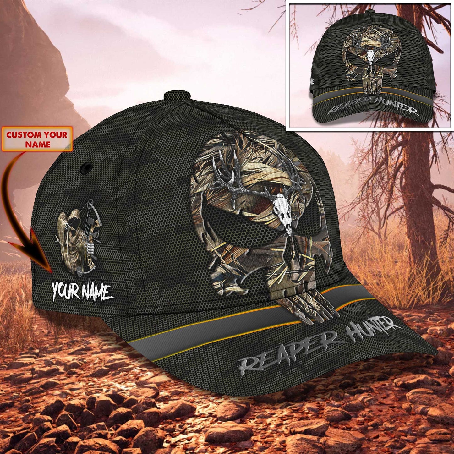 3D Classic Cap Reaper Hunter Personalized Name Cap 26 Lasfour CA2274