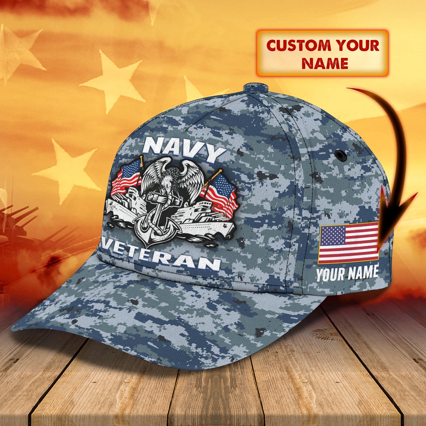 3D Classic Cap Personalized Classic Cap Navy Veteran Lasfour CA2410