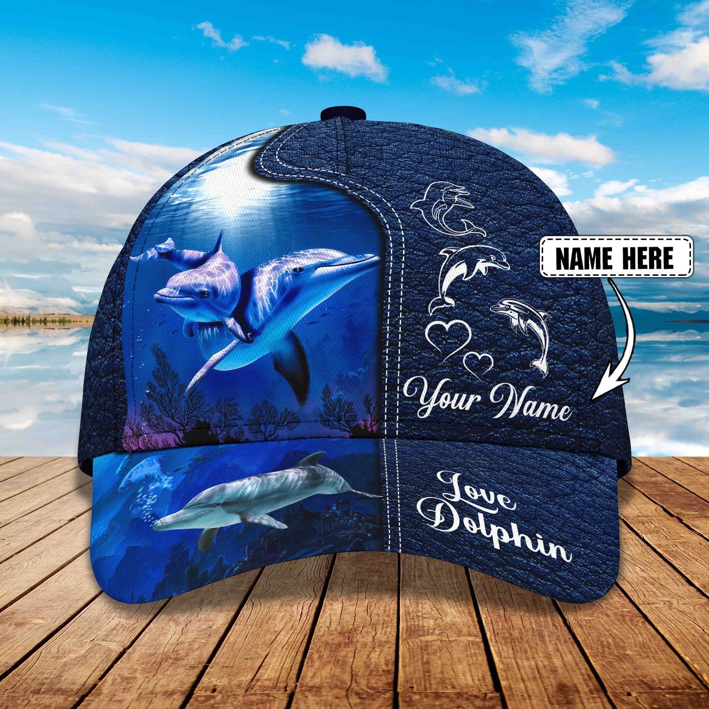 3D Classic Cap Love Dolphin Personalize Name Cap 01 Lasfour CA1876