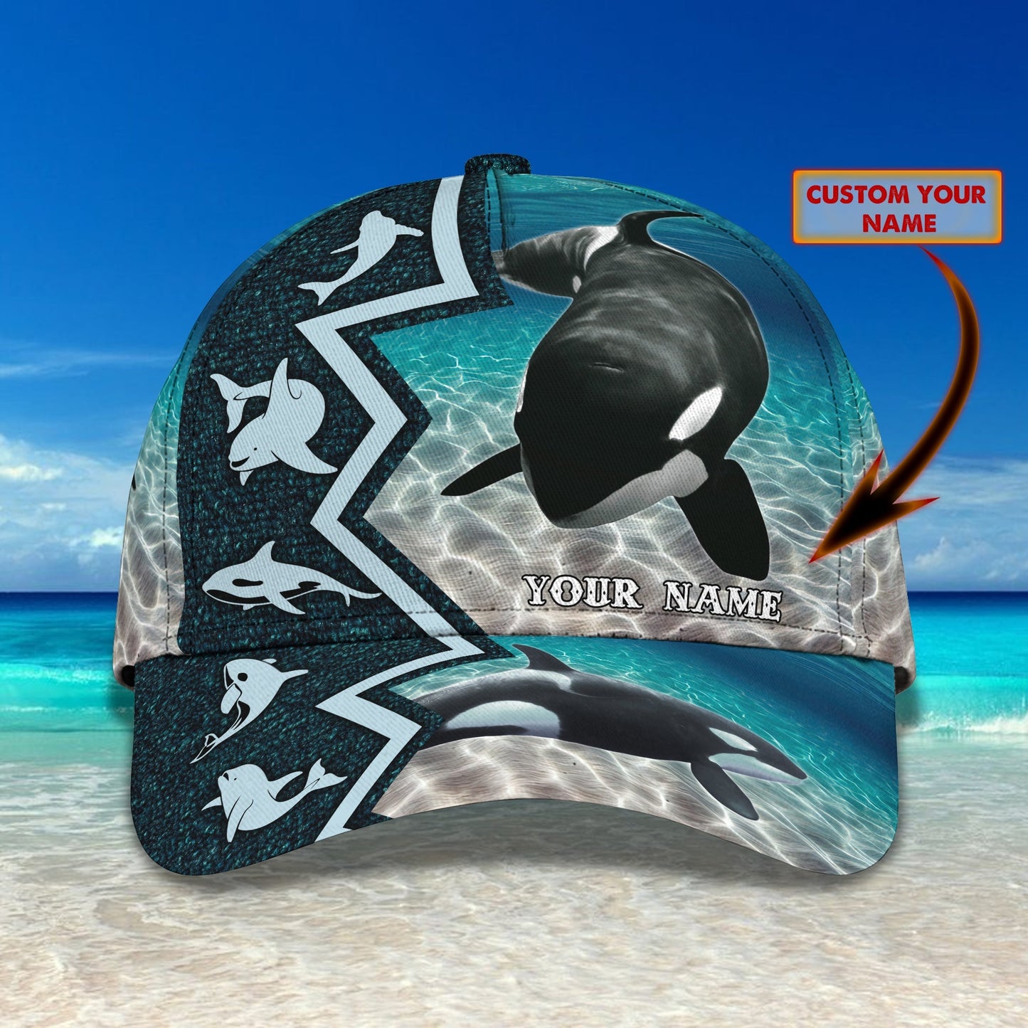 3D Classic Cap Killer Whale Personalized Name Cap PtLasfour CA1414