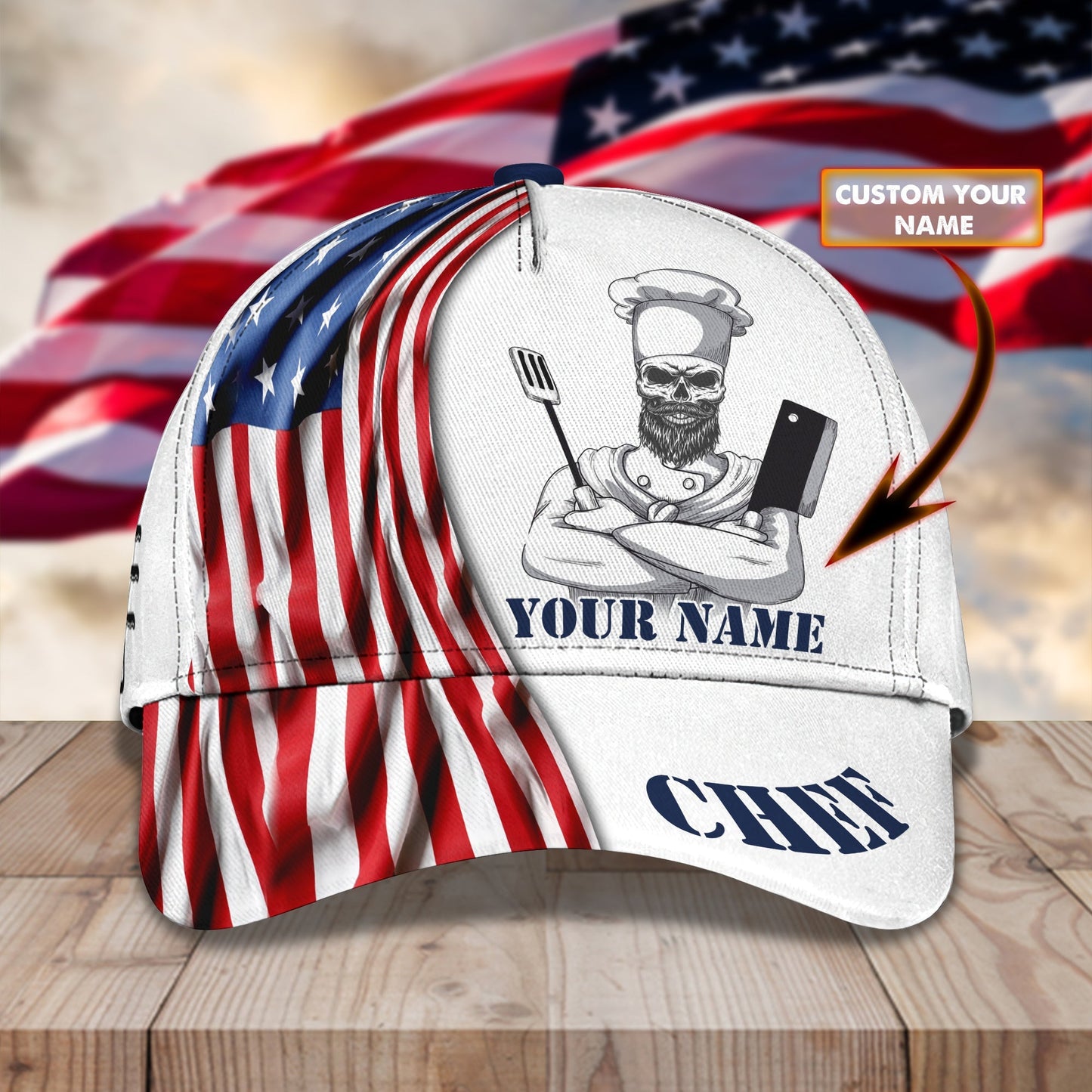 3D Classic Cap America Culinary Gangster Personalized Name Cap For Chef Lasfour CA1593