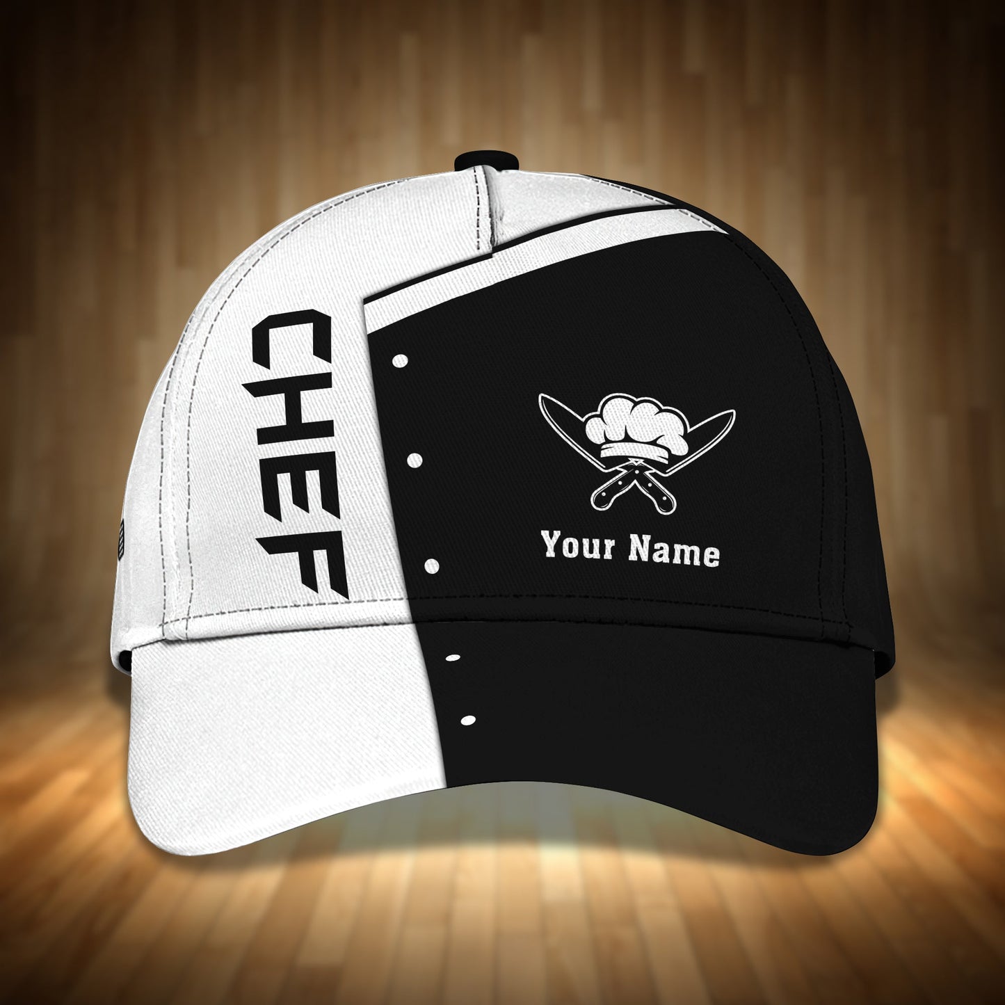 3D Classic Cap Chef Cook Personalized Name Cap 19 Black & White Lasfour CA2146