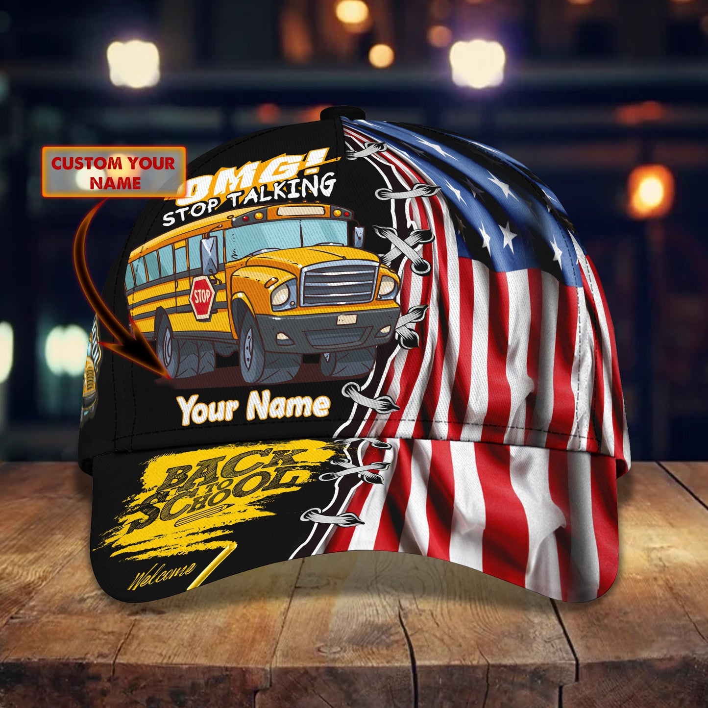 3D Classic Cap America School Bus Personalized Name Cap Lasfour CA1667