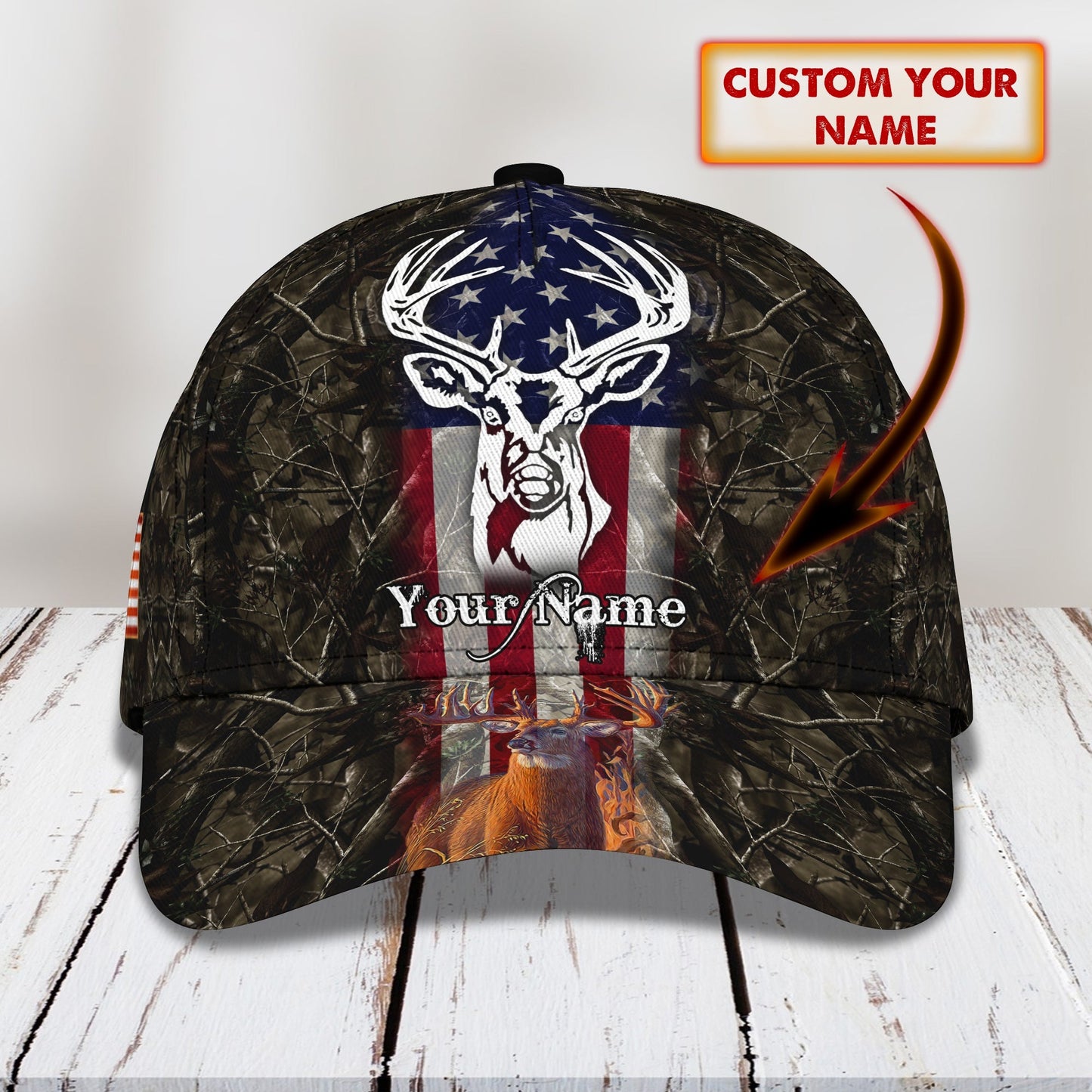 3D Classic Cap American Deer Hunting 2Personalized Name Cap Lasfour CA1583