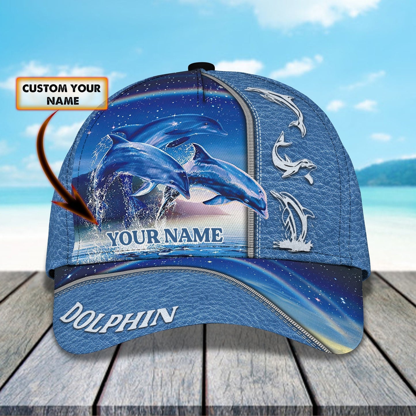 3D Classic Cap Dolphin Lover Personalized Name Cap Lasfour CA1873