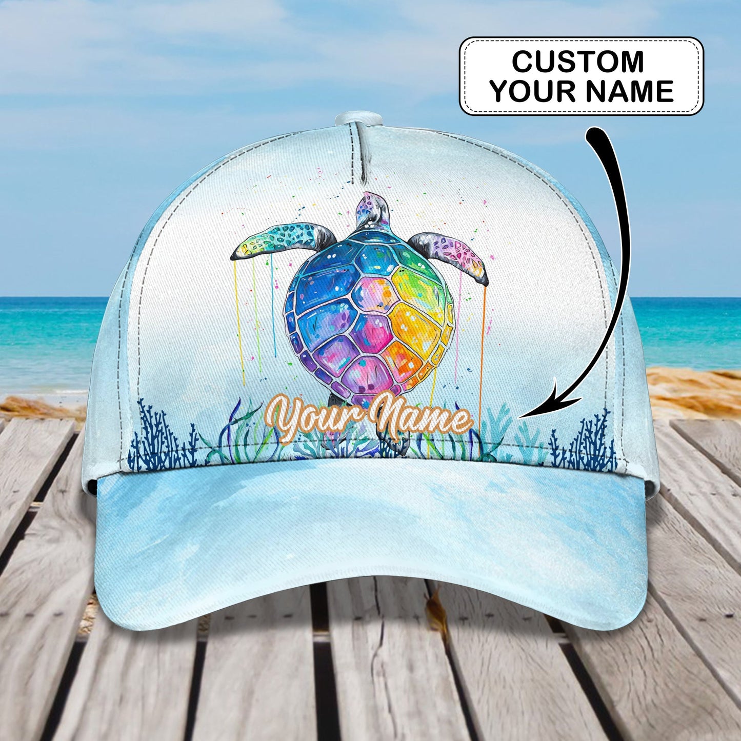 3D Classic Cap Sea Turtle 2 Personalized Name Cap Namacap075 Lasfour CA1399