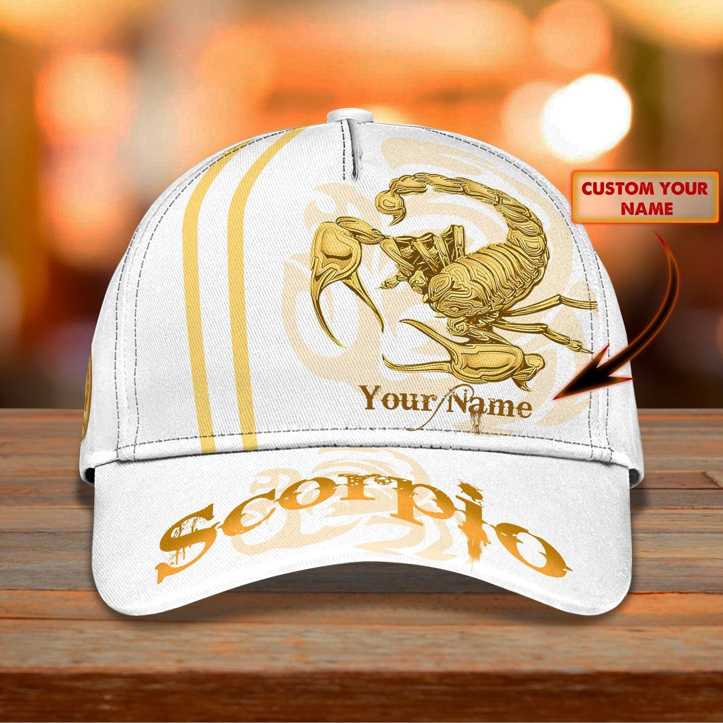 3D Classic Cap Scorpio White Personalized Name Cap Lasfour CA2488