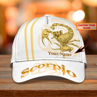 3D Classic Cap Scorpio White Personalized Name Cap Lasfour CA2488