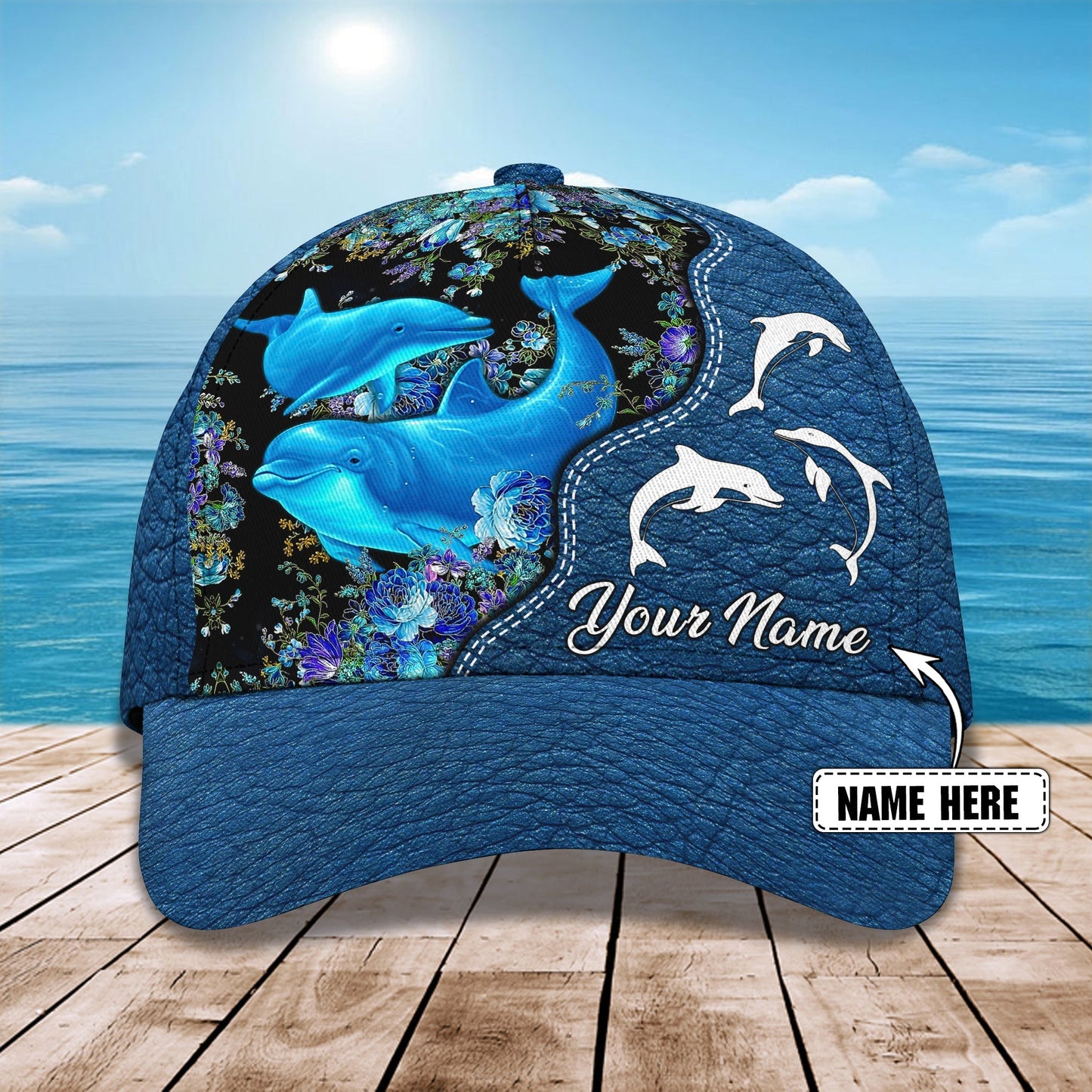 3D Classic Cap Love Dolphins Personalize Name Cap03 Lasfour CA1911