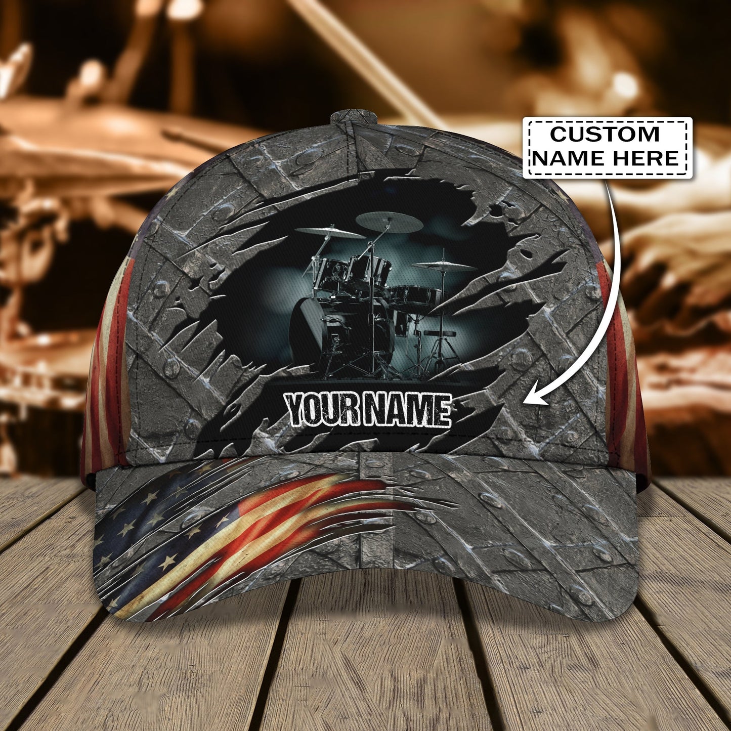 3D Classic Cap U.S Drum Personalized Name Cap Lasfour CA1488