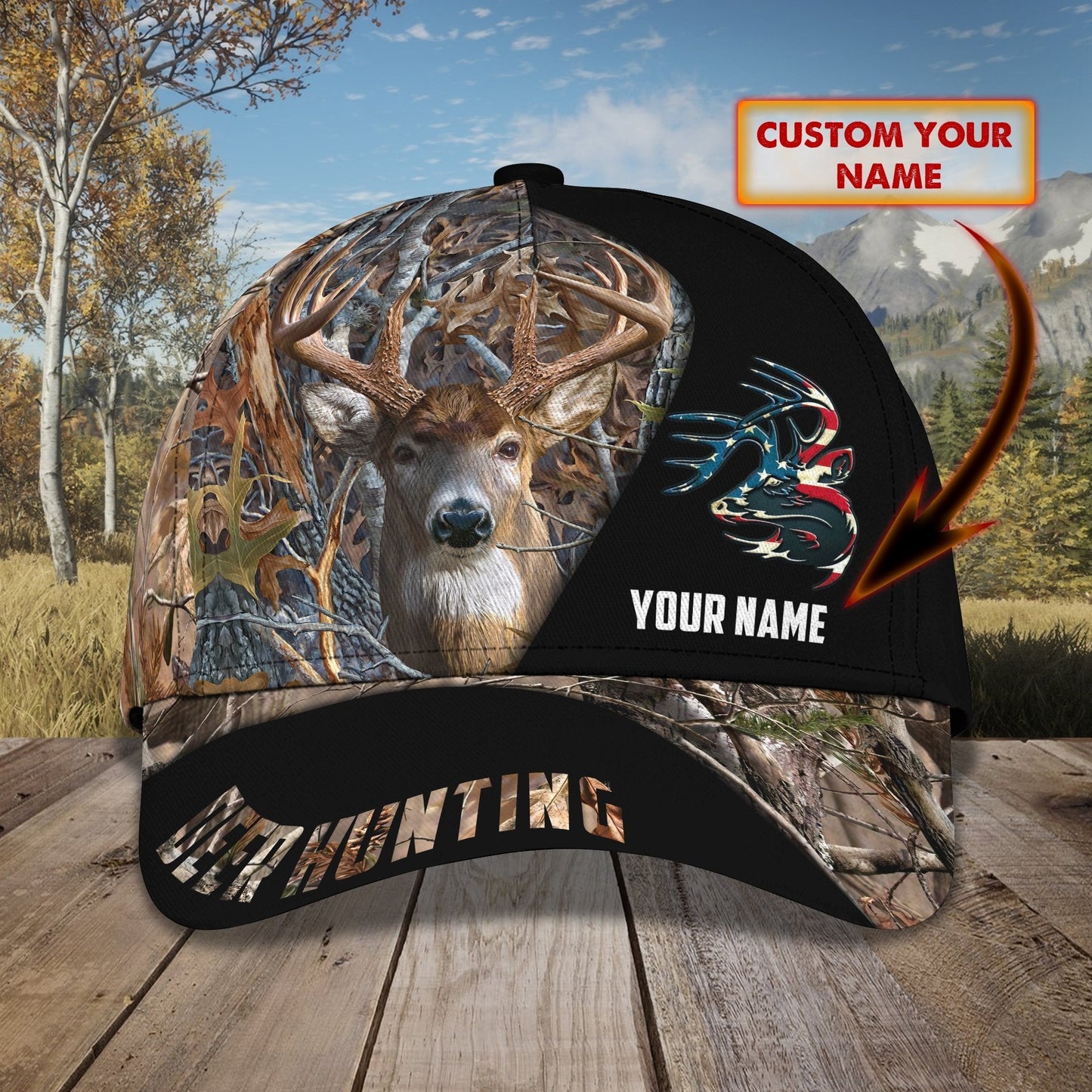 3D Classic Cap American Deer Hunting Personalized Name Cap Lasfour CA2403