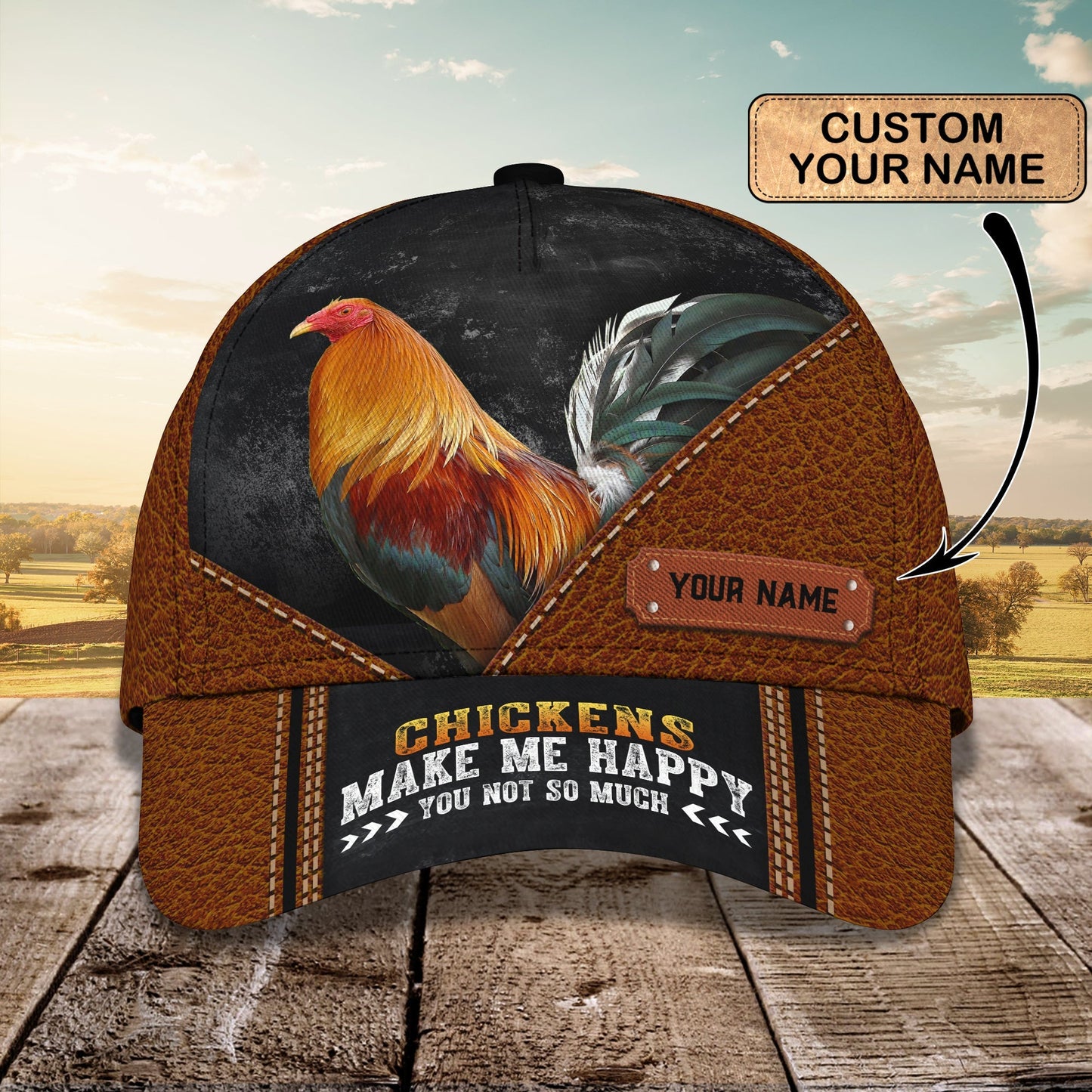 3D Classic Cap Chickens Make Me Happy Personalize Name Cap Nama256 Lasfour CA1407