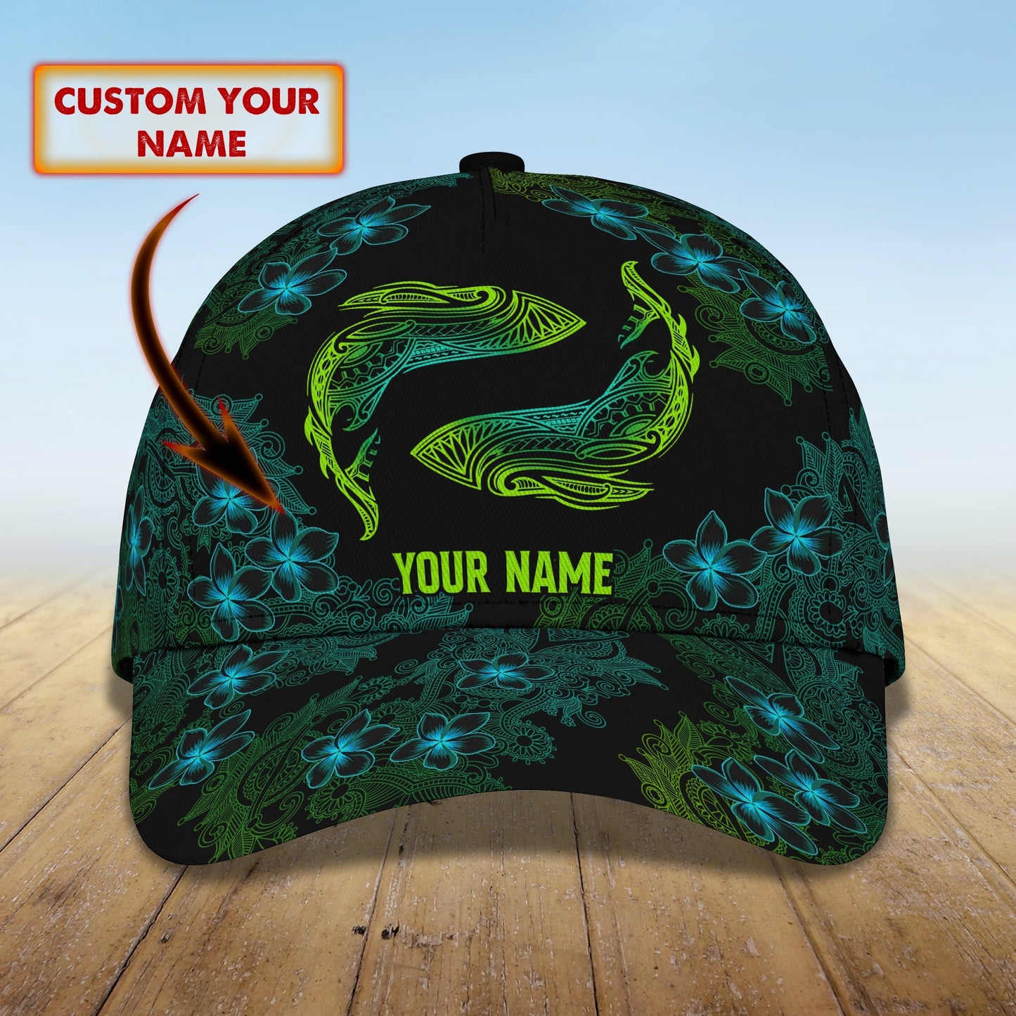 3D Classic Cap Shark Hibiscus Hawaii Personalized Name Cap 090 Lasfour CA1264