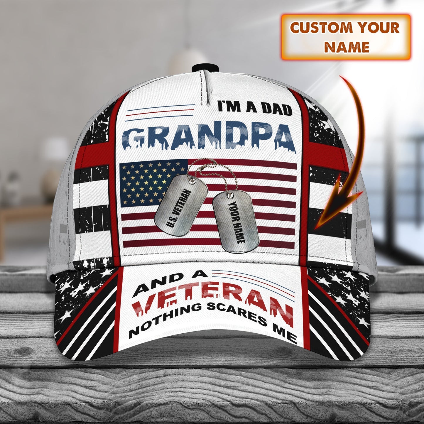 3D Classic Cap I'M A Dad Grandpa And A Veteran Personalized Name Cap Lasfour CA1810