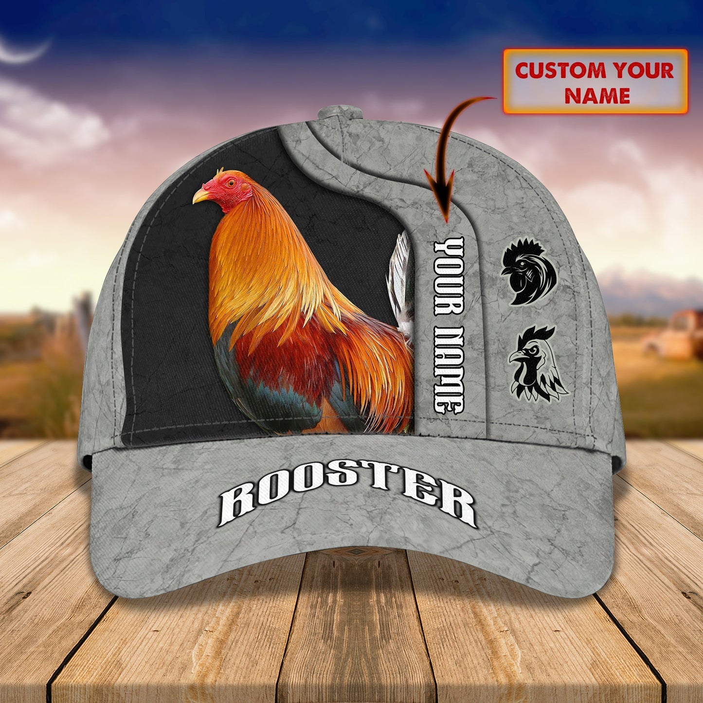 3D Classic Cap Rooster Personalized Name Cap 20 Lasfour CA0840