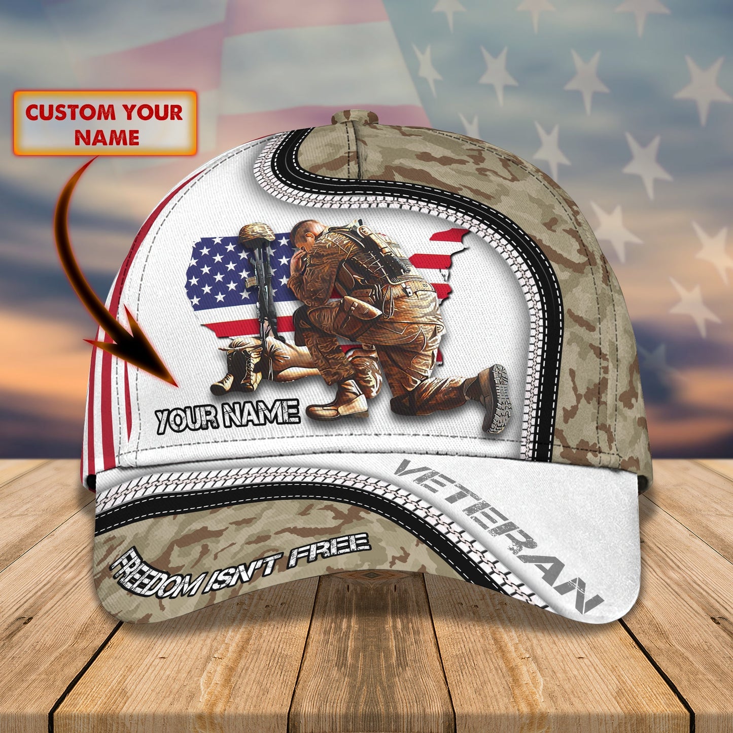 3D Classic Cap Veteran Us Personalized Name Cap Lasfour CA1018