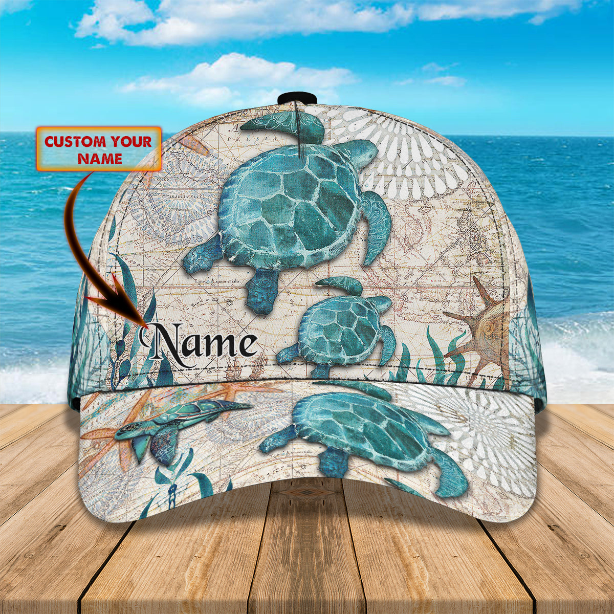 3D Classic Cap Sea Turtle 3 Personalized Name Cap Namacap078 Lasfour CA1401