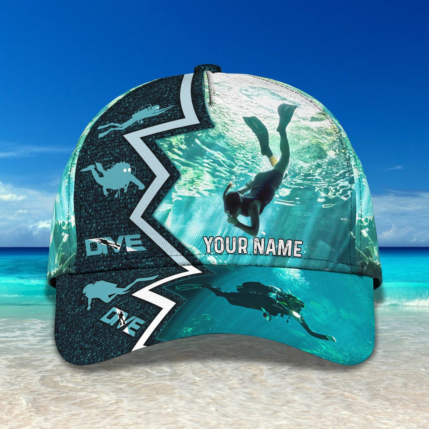 3D Classic Cap Scuba Diving Personalized Name Cap Lasfour CA1776