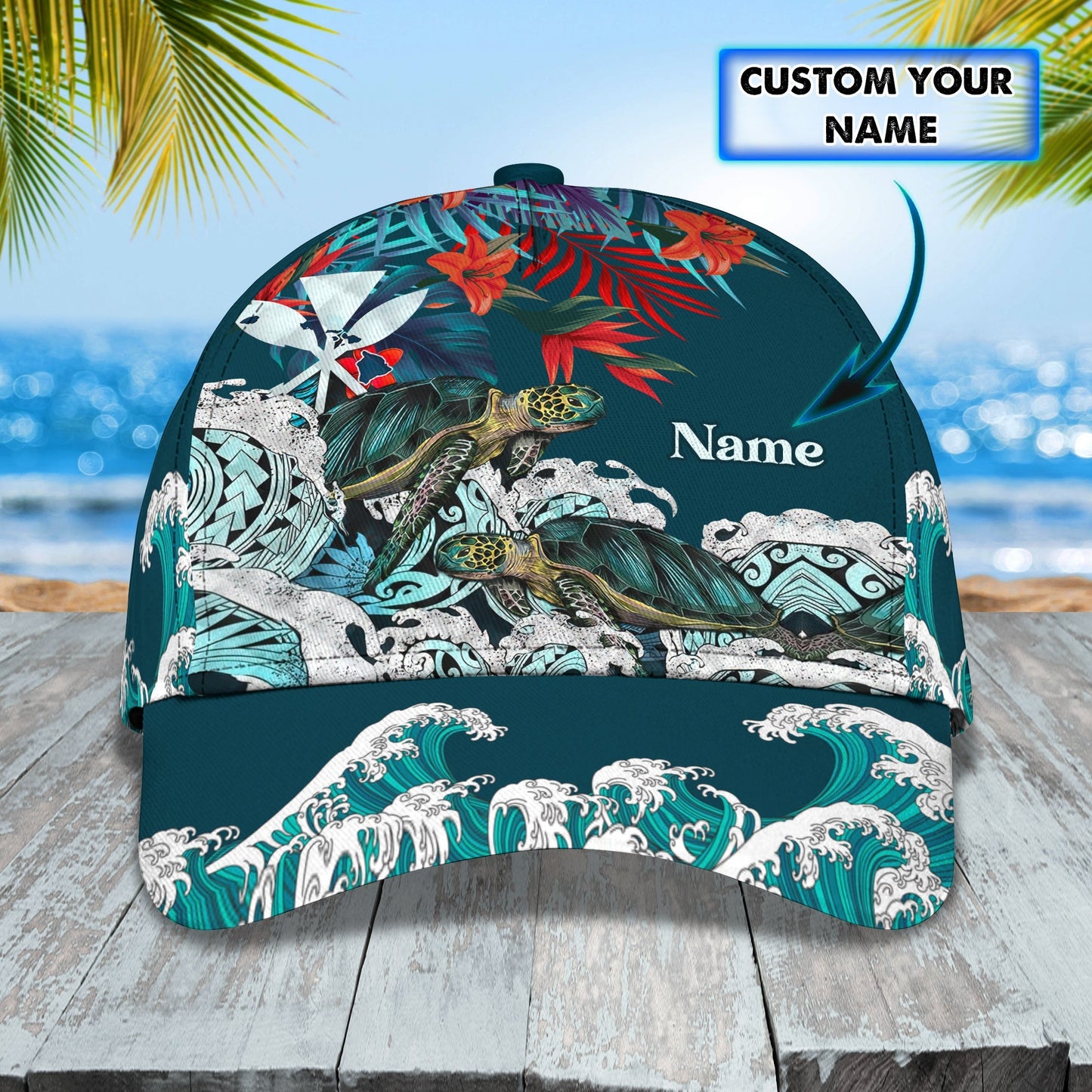 3D Classic Cap Turtle 2 Personalized Name Cap Nama424 Lasfour CA1208