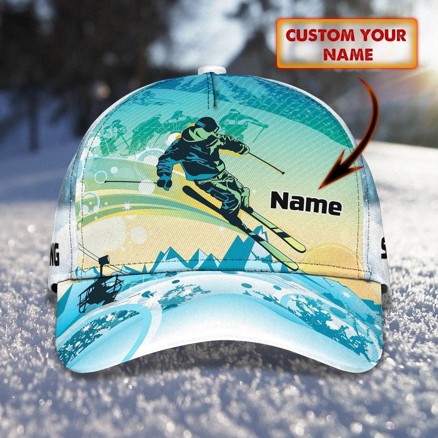 3D Classic Cap Skiing 2Personalized Name Cap 74 Lasfour CA2023