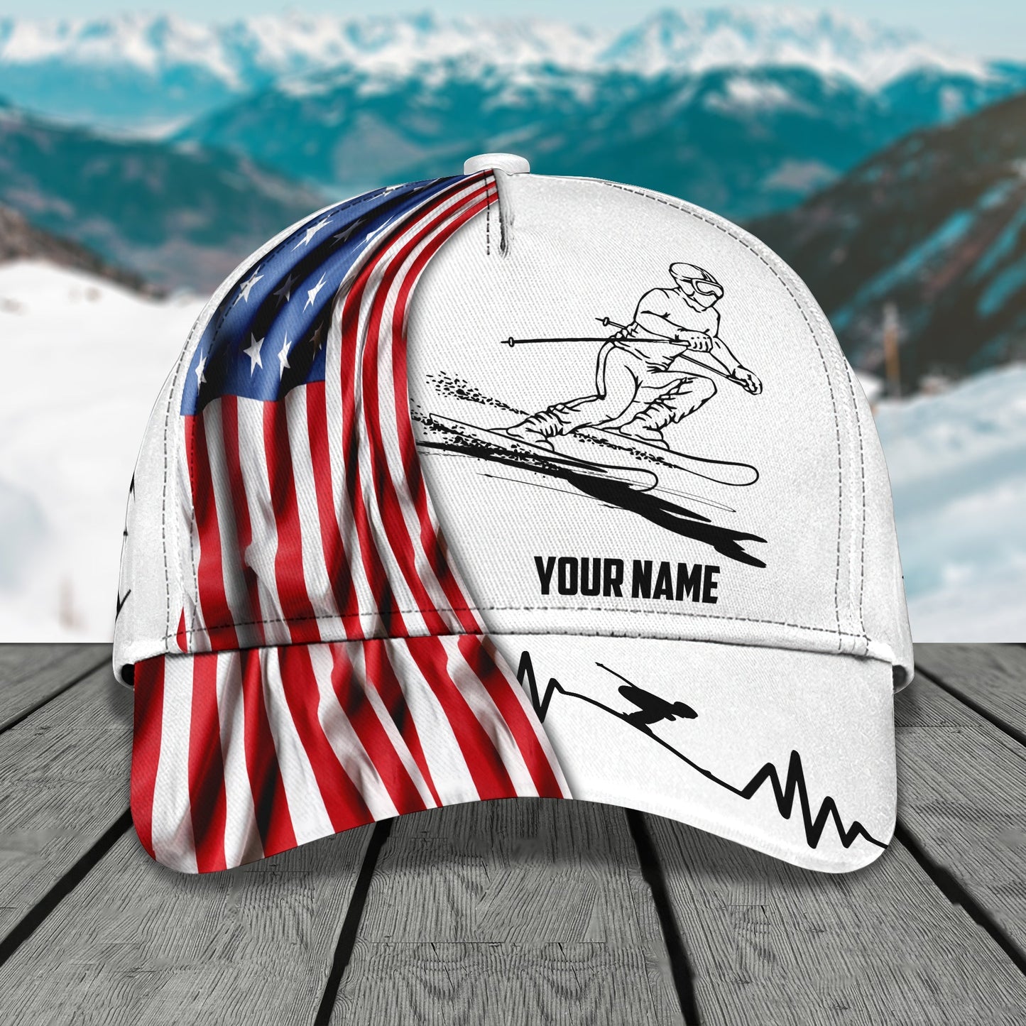 3D Classic Cap Skiing Personalized Name Cap Lasfour CA2026