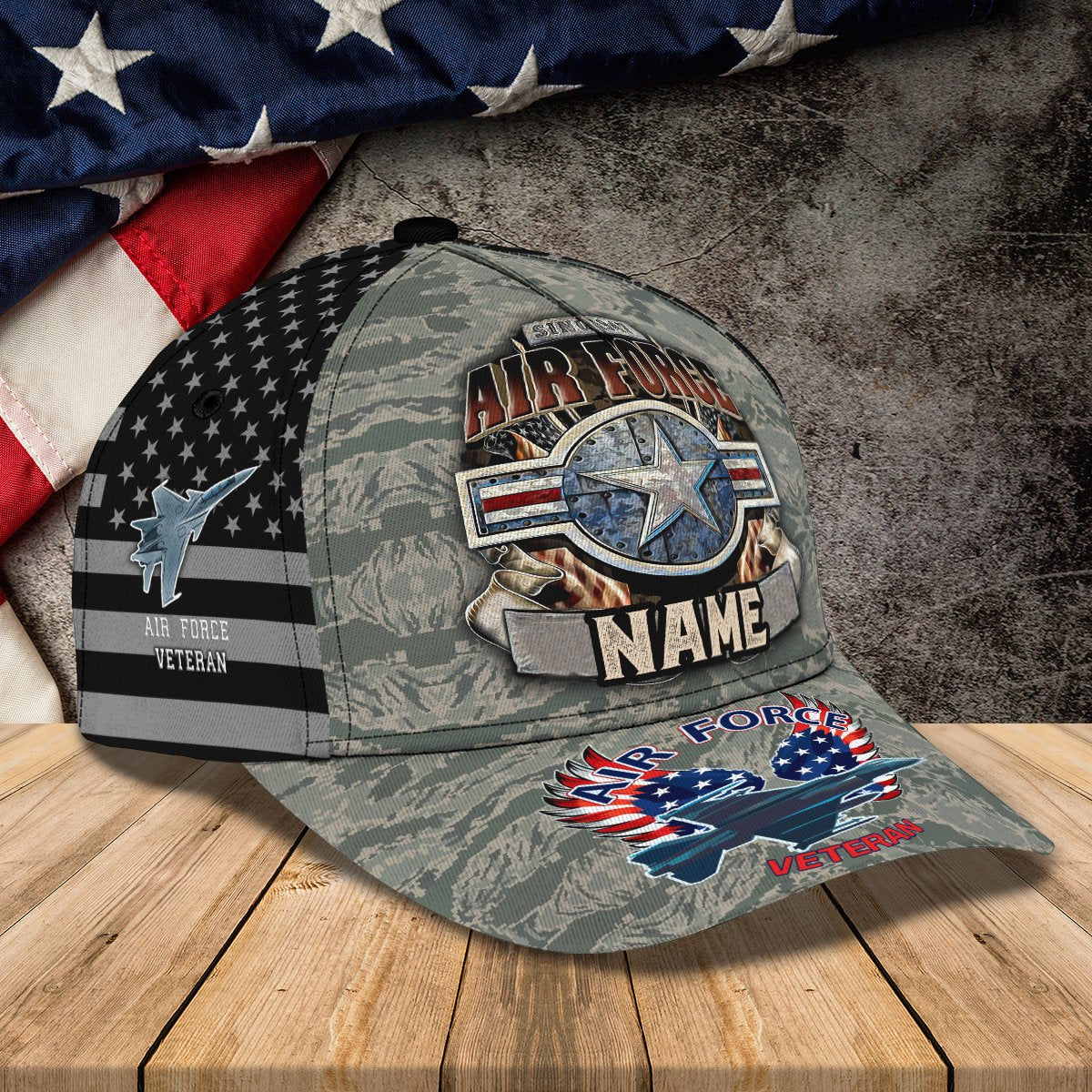 3D Classic Cap Air Force Veteran 2 Personalized Name Cap 430 Lasfour CA1887