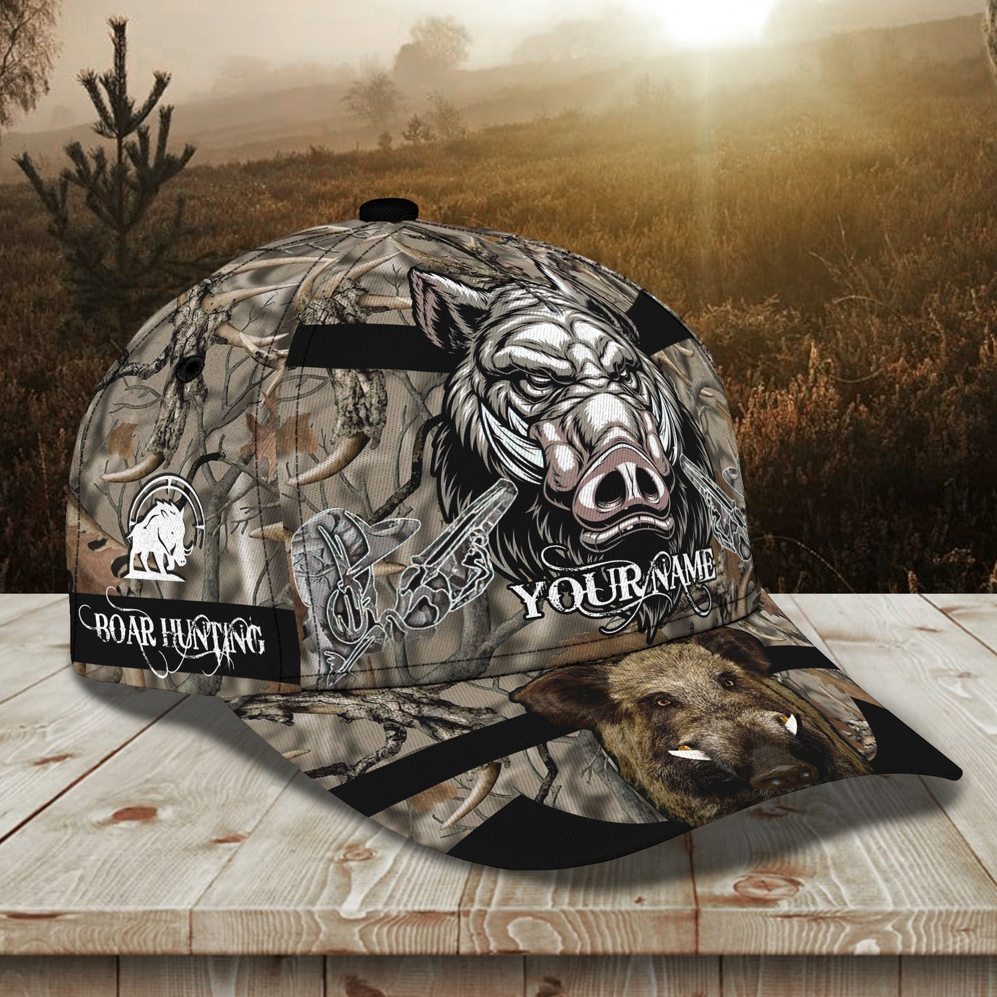 3D Classic Cap Boar Hunter Personalized Name Cap Lasfour CA1336