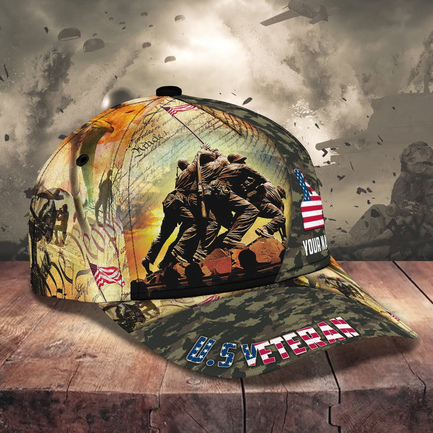 3D Classic Cap U.S Veteran 9 Personalized Name Cap Lasfour CA1384