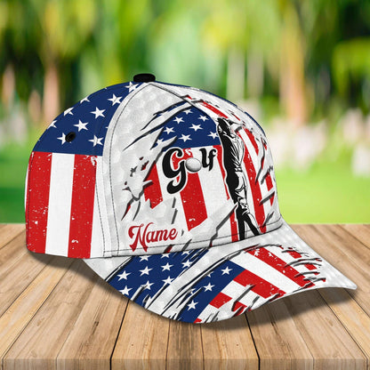 Custom Mens Golf Cap 3D, Full Printed Caps For Golf Mens, Cap For Him, Golf Caps In American Flag CO0345