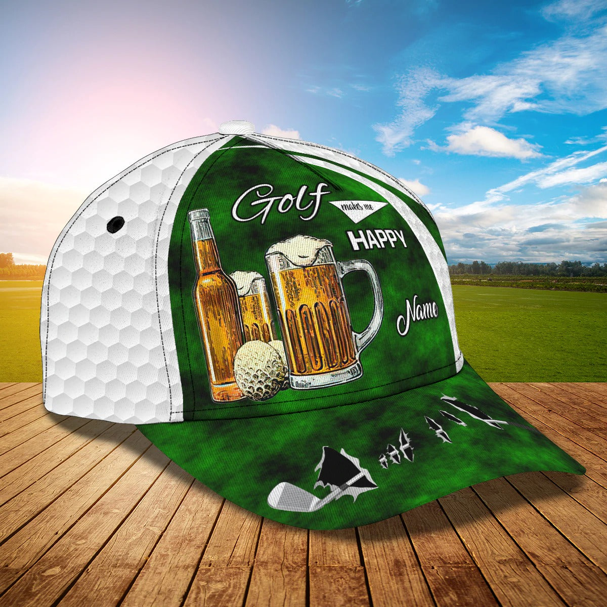 Custom Name Green Cap Golf Woman, Classic 3D Cap Hat For Golfer, Green Golf Cap Hat CO0366