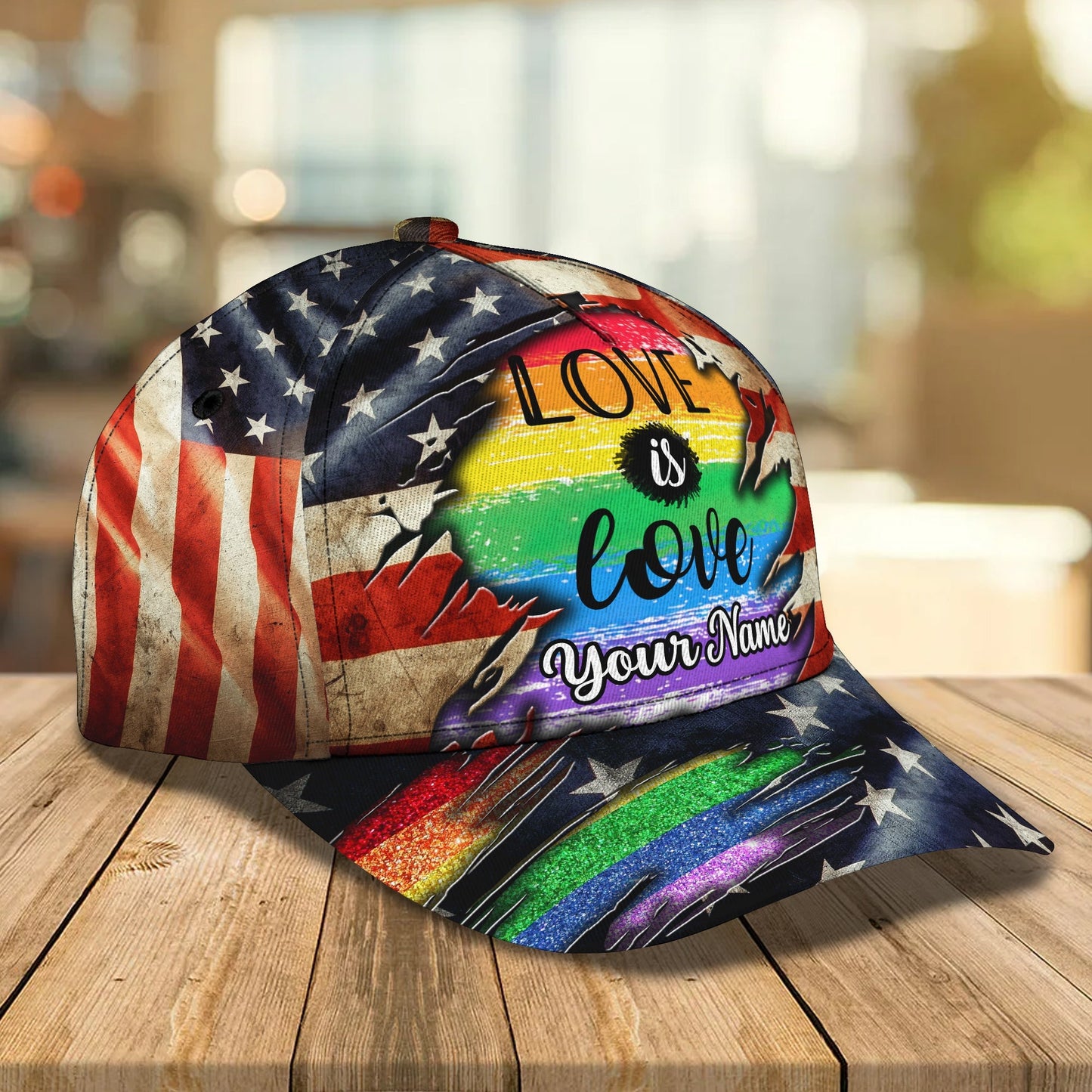 Pride LGBT Personalized Name Cap, Love Is Love With American Flag 3D Cap CA0302