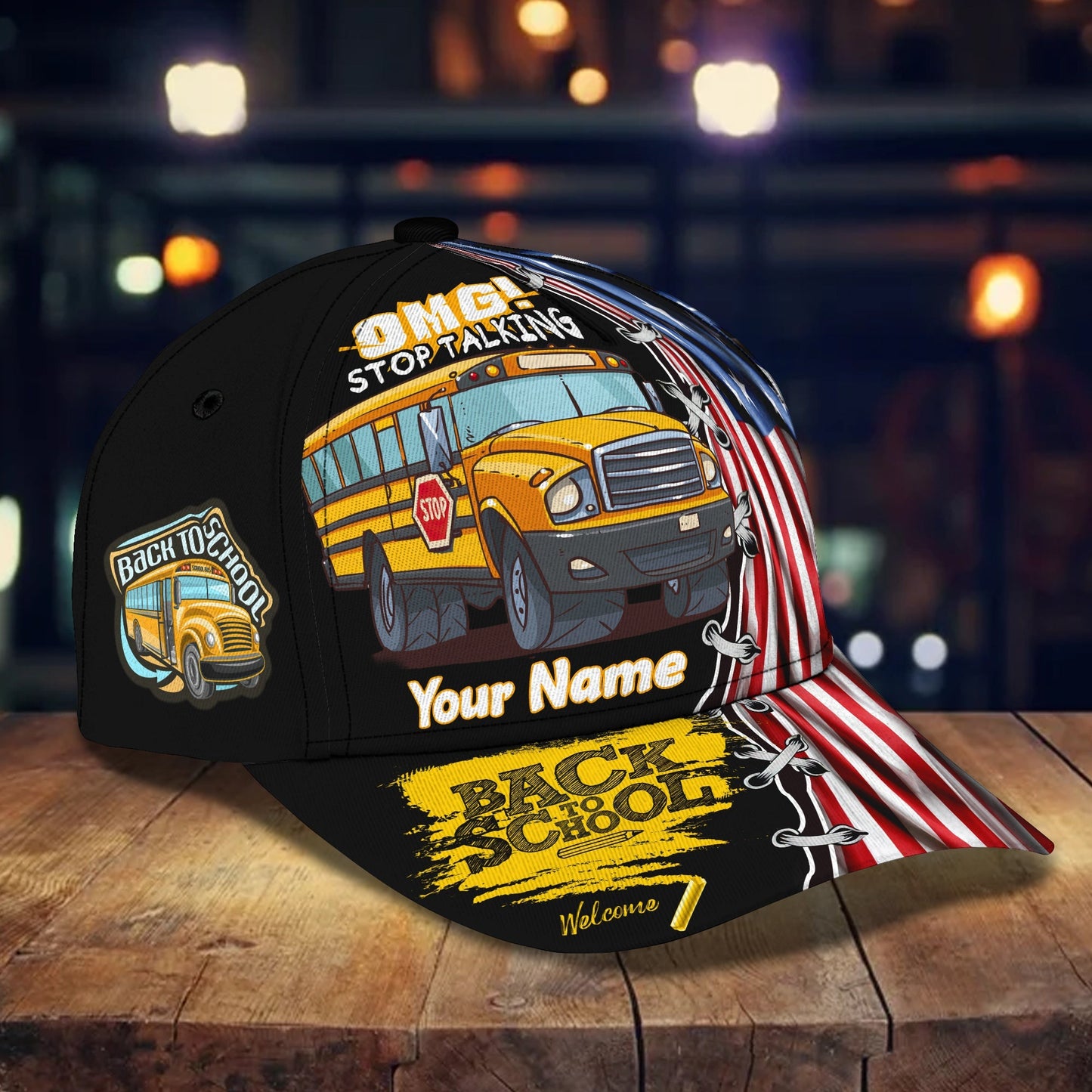 3D Classic Cap America School Bus Personalized Name Cap Lasfour CA1667