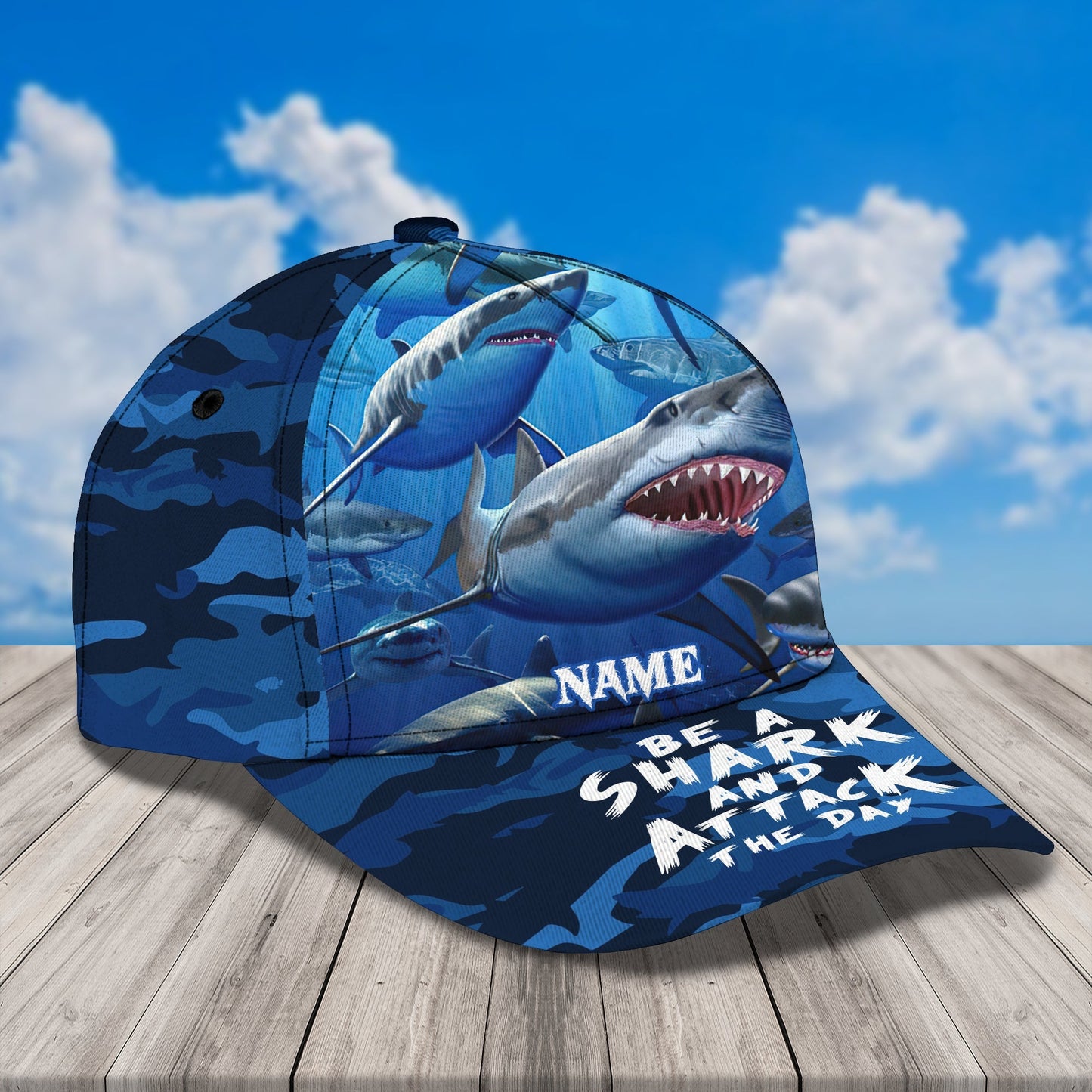 3D Classic Cap Shark 2 Personalized Name Cap Lasfour CA1370