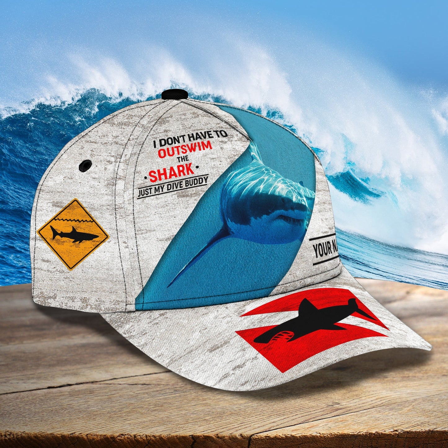 3D Classic Cap Shark Diving Personalized Name Cap 391 Lasfour CA0979