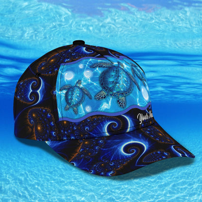 3D Classic Cap Blue Turtle Personalized Name Cap Namah20 Lasfour CA1101