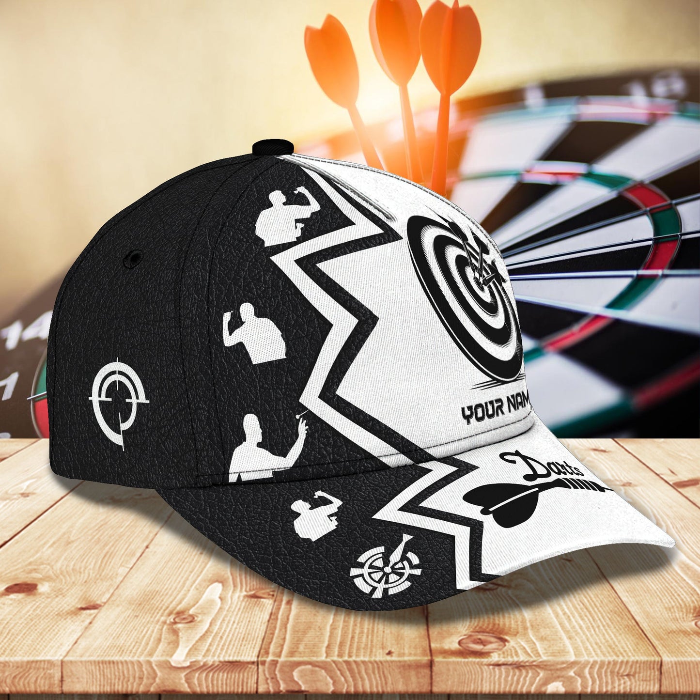 Personalized Name Black And White Dart Classic Cap , Posture Through Dart Mens Cap Hat CO0199