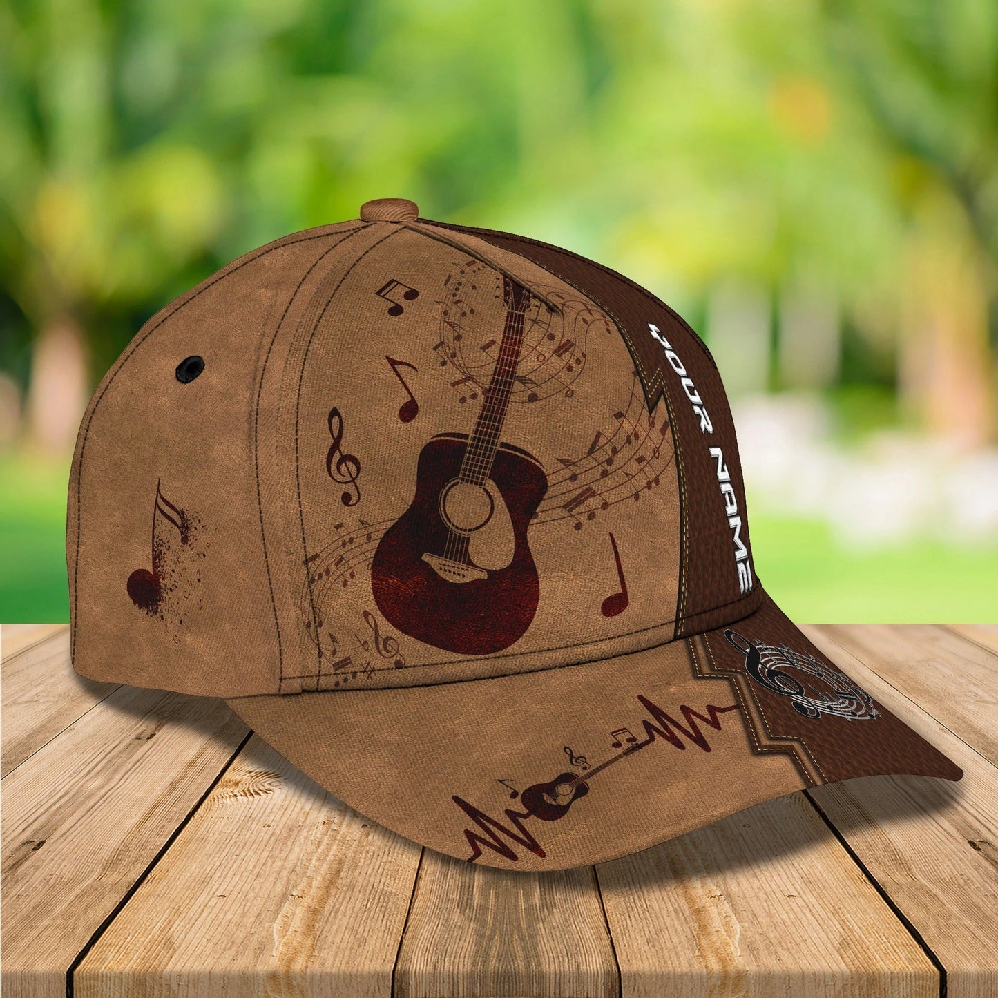 Baseball Guitar Cap Hat For Travel Summer, Guitar Cap Leather Brown Pattern, Best Gift To Guitarist CO0430