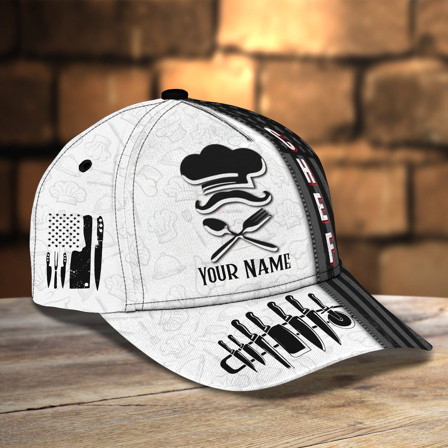 3D Classic Cap Ptnama Personalized Name Cap Chef08 Lasfour CA1631