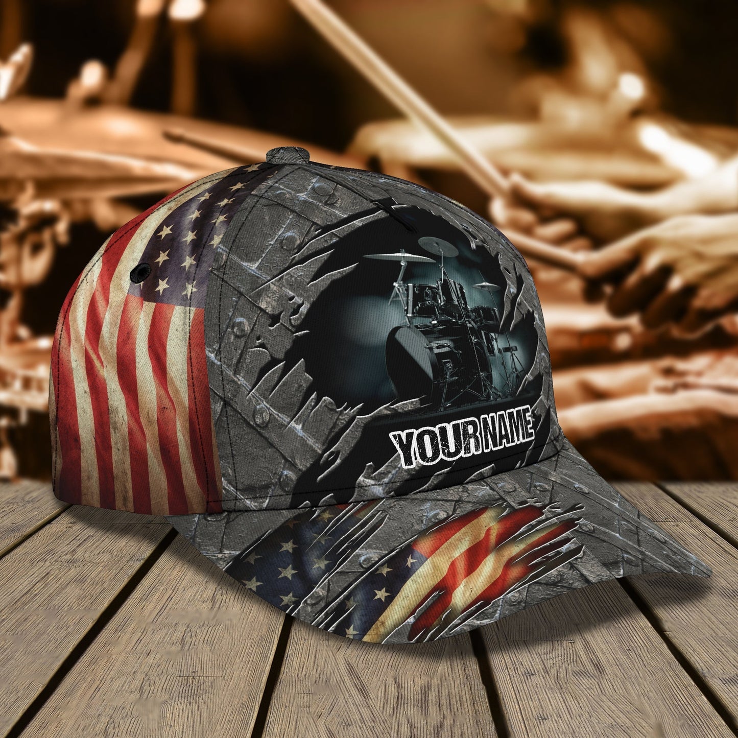 3D Classic Cap U.S Drum Personalized Name Cap Lasfour CA1488