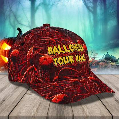 Skull Halloween Hats Custom Name Baseball Cap 3D, Hat with Adjustable Snap For Mens Women CO0996