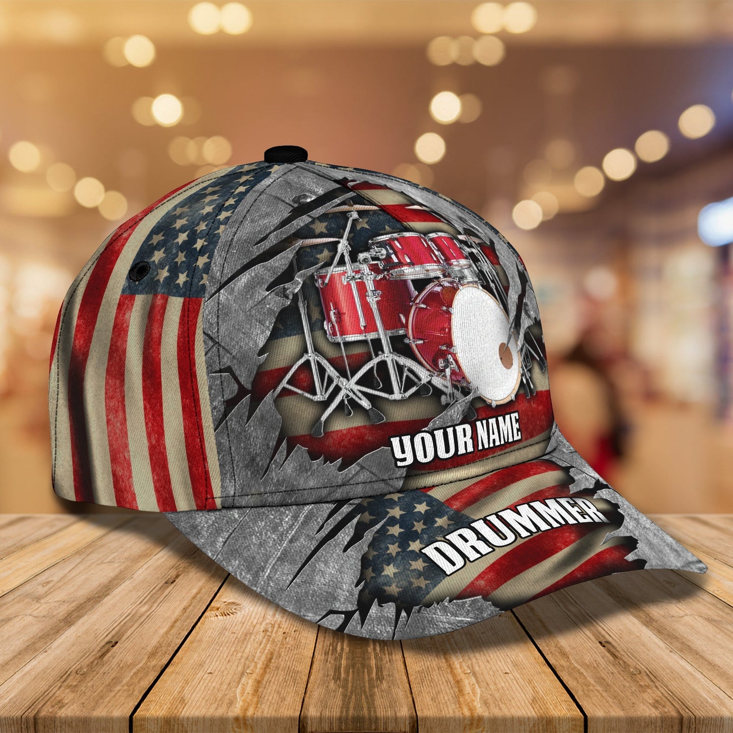 3D Classic Cap America Flag Drummer Personalized Name Cap Lasfour CA1520