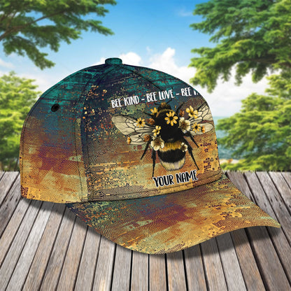 3D Classic Cap Bee Kind Bee Love Bee Happy Personalized Name Cap CA1368