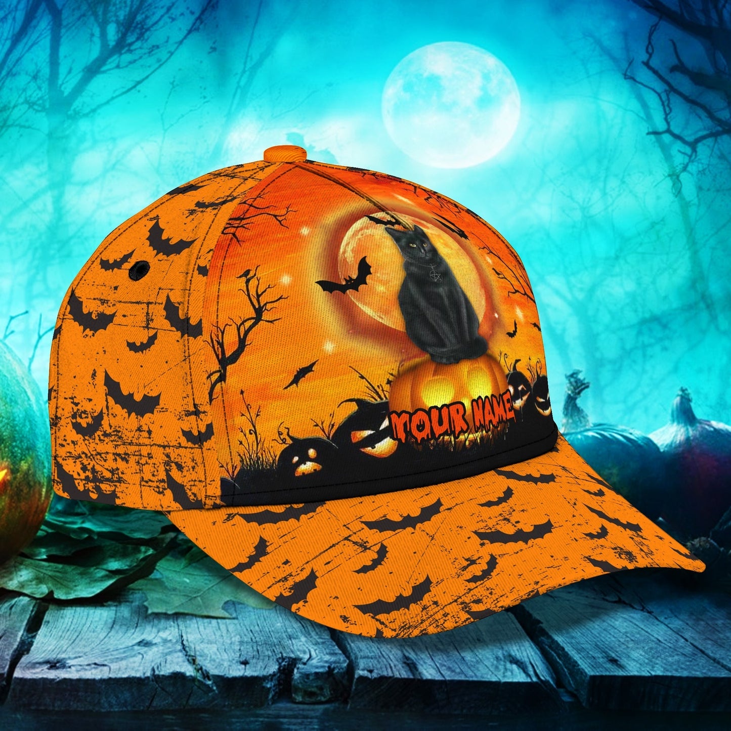 Halloween Cat Pumpkin Hats Unisex Customized Halloween Classic Cap Hat Men Women CO0991