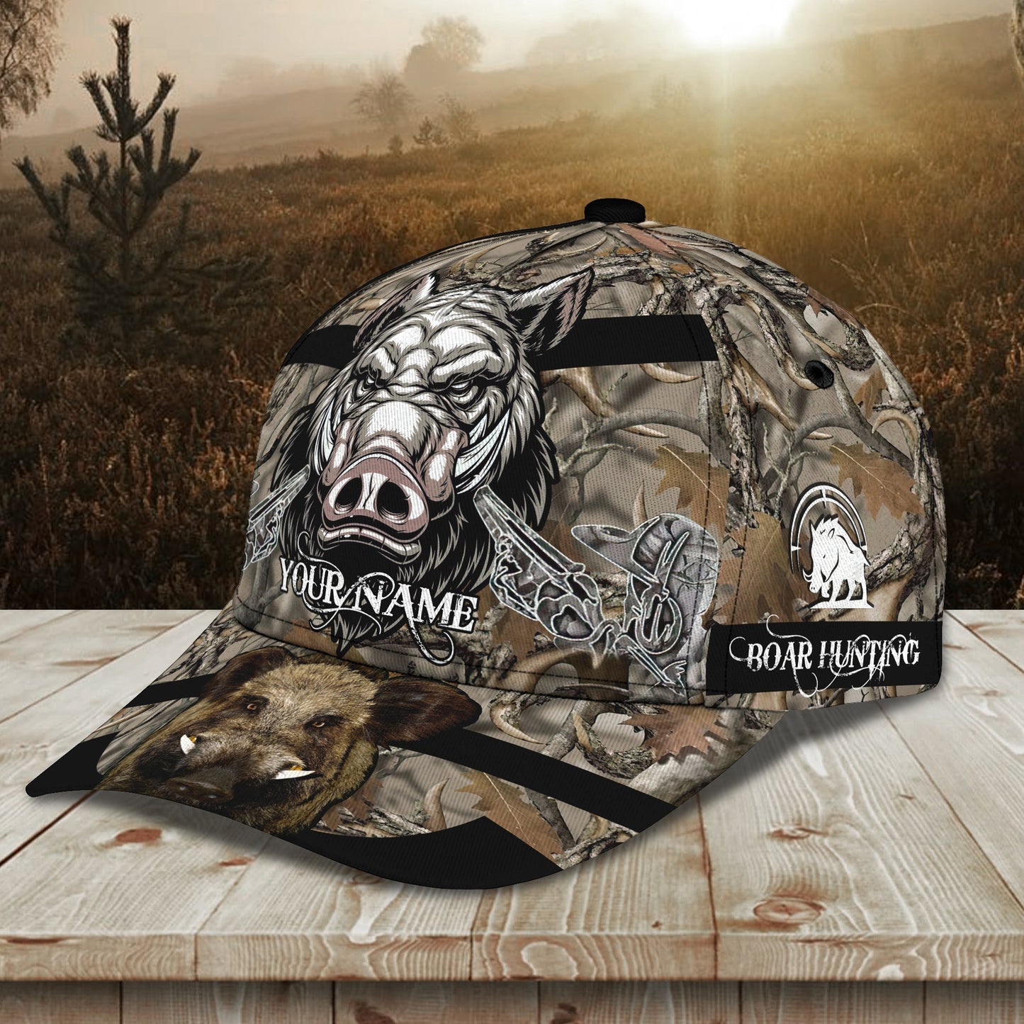 3D Classic Cap Boar Hunter Personalized Name Cap Lasfour CA1336