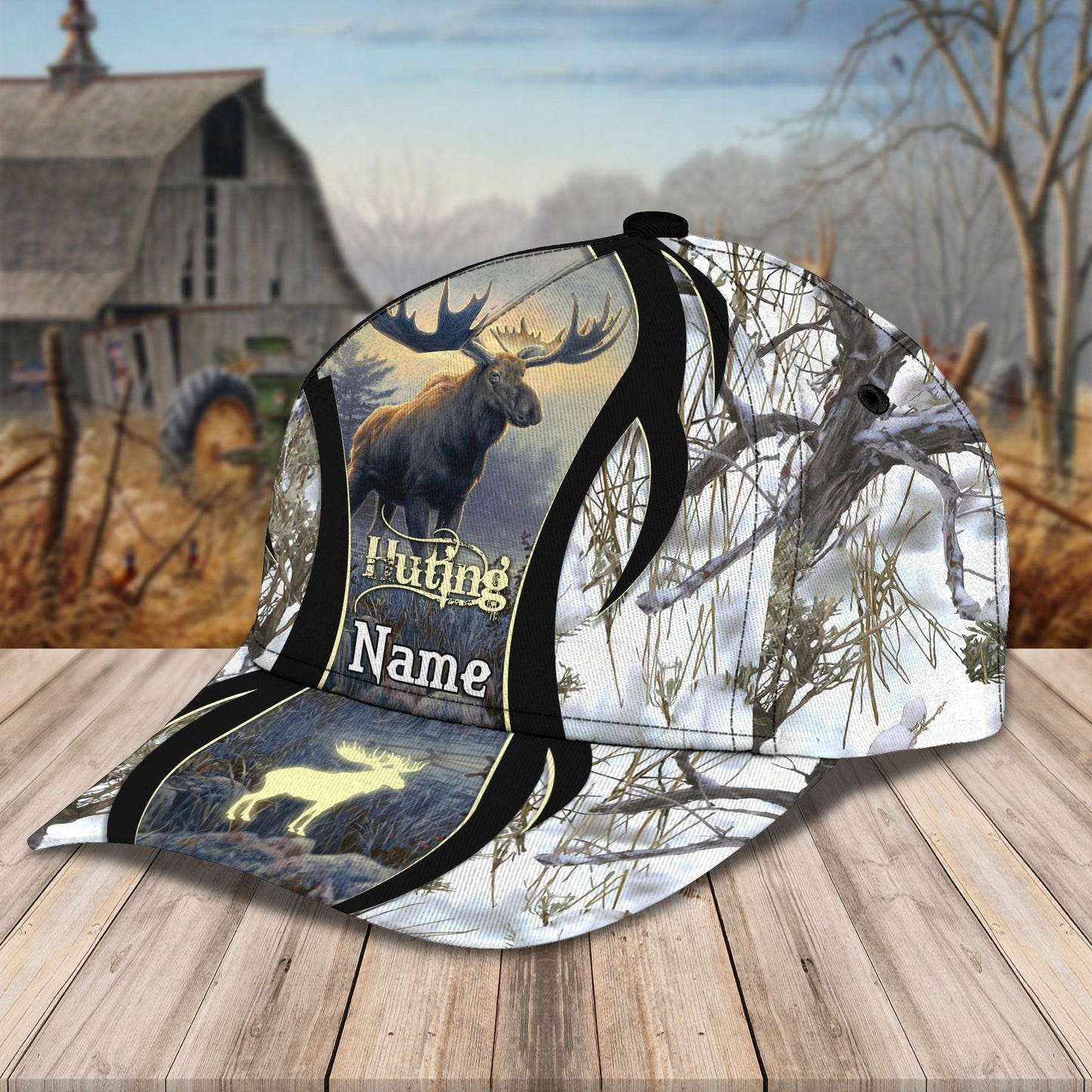 3D Classic Cap Moose Hunting Personalized Name Cap Lasfour CA2402