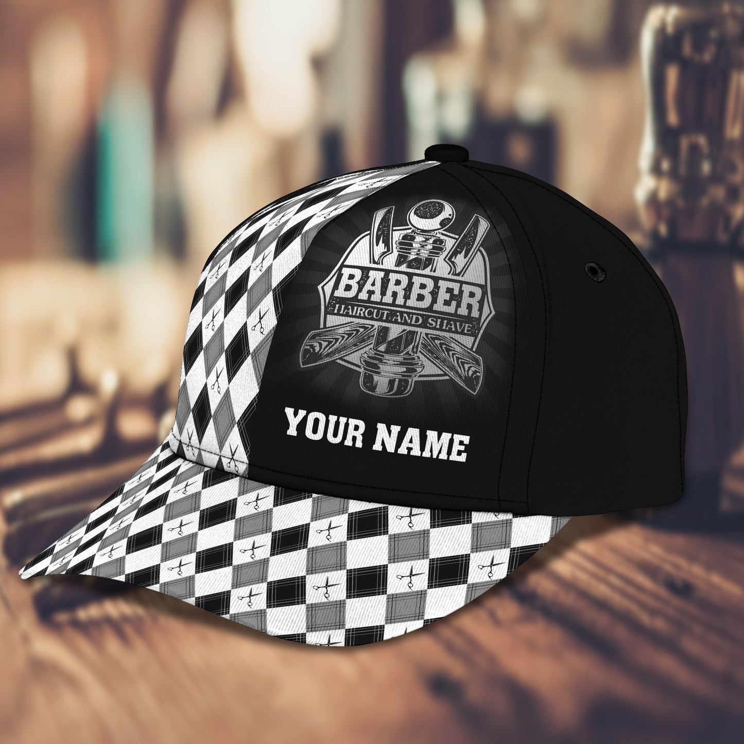 3D Classic Cap Barber Personalized Name Cap Lasfour CA0844