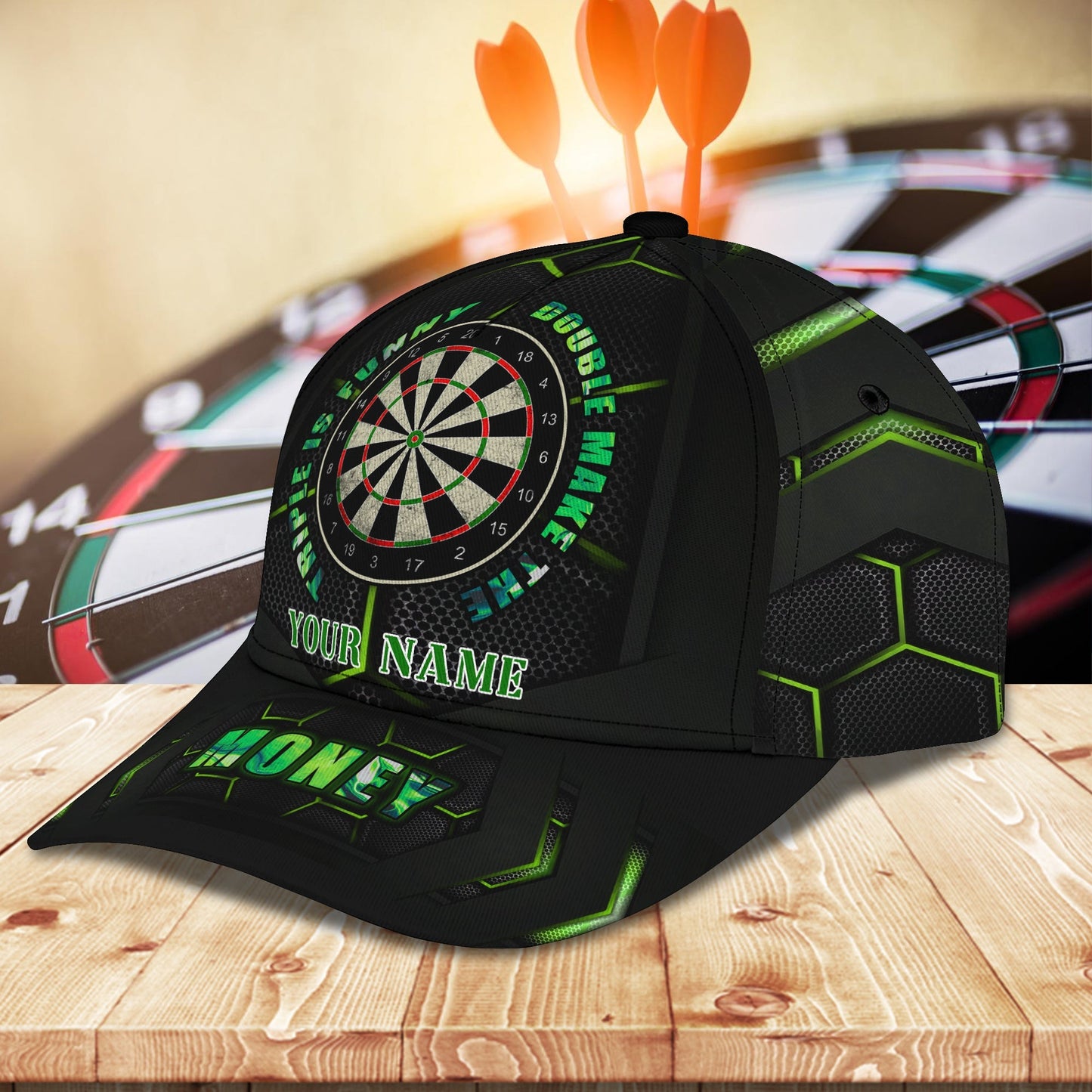 3D Classic Cap Darts Green Personalized Name Cap 02 Lasfour CA1130