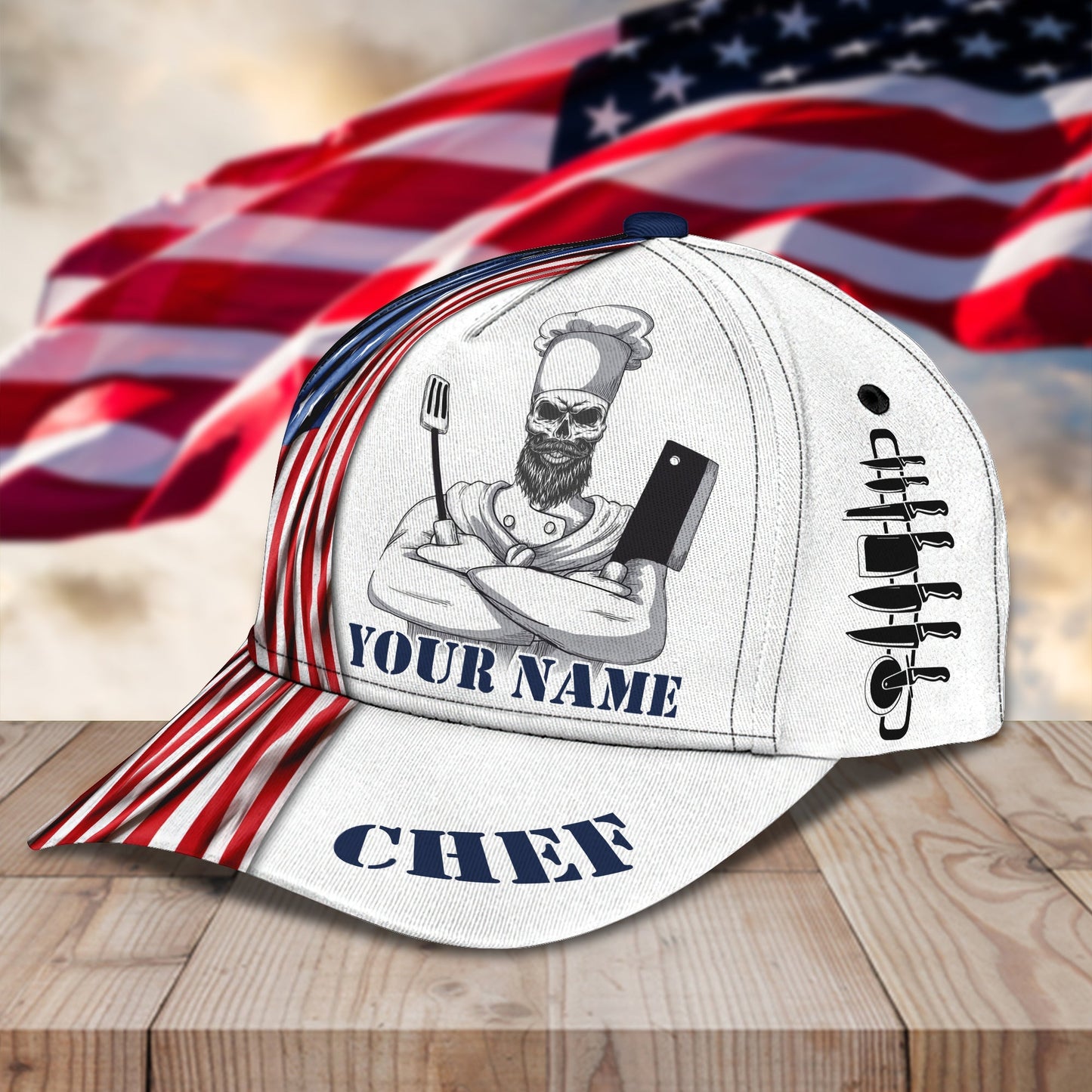 3D Classic Cap America Culinary Gangster Personalized Name Cap For Chef Lasfour CA1593