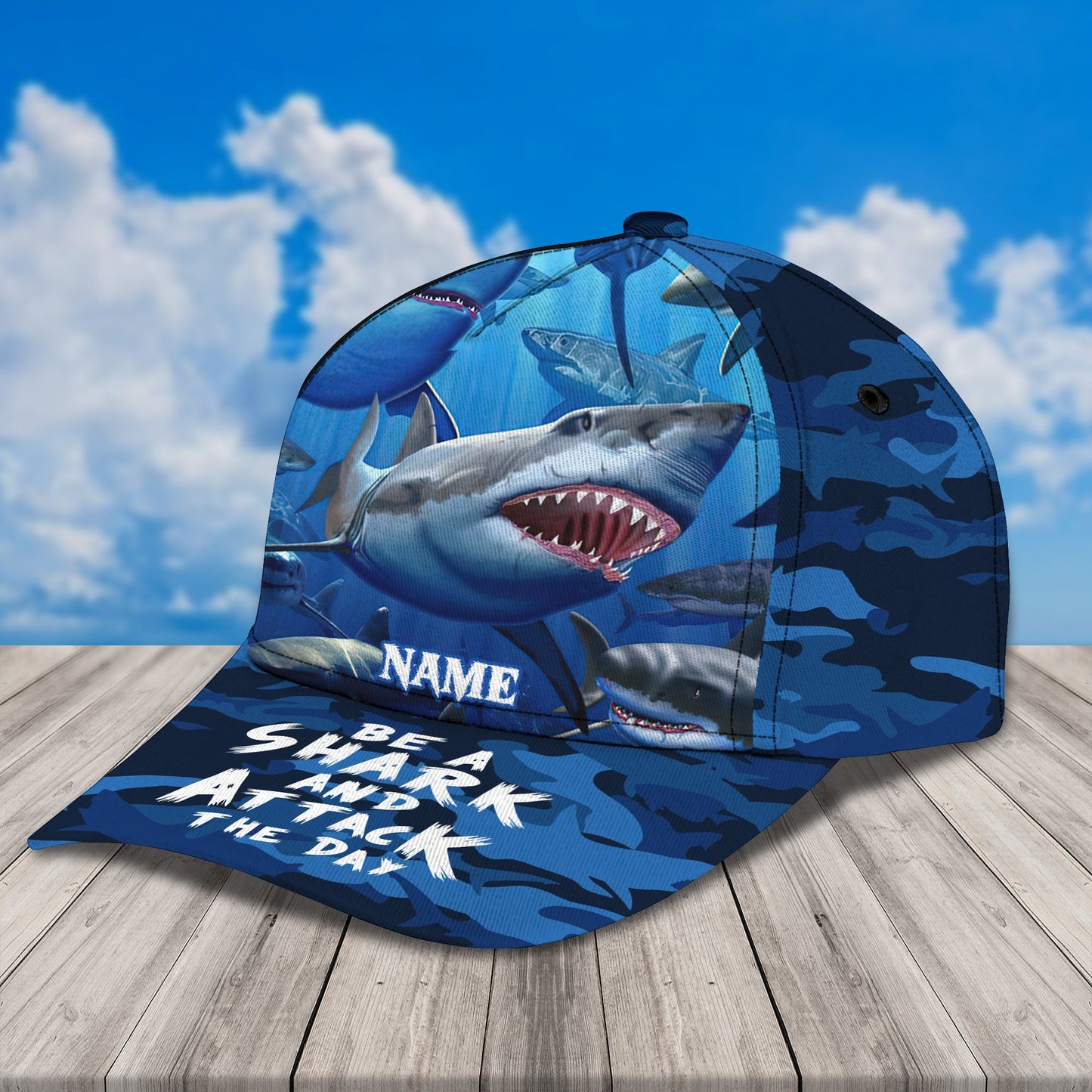 3D Classic Cap Shark 2 Personalized Name Cap Lasfour CA1370